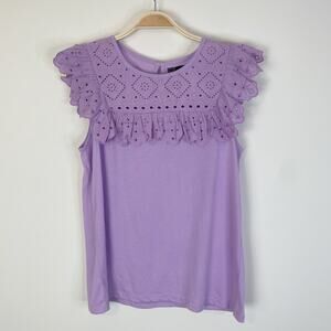 Lilly Pulitzer Lilac Bev Lavender Eyelet Flutter Sleeve Top Tee Medium Preppy